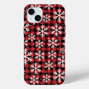 Coque iPhone 15 Mini Noël Snowflakes Buffalo Plaid Motif