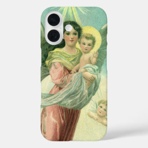 Coque Pour iPhone 16 Noël vintage, Ange victorien avec Bébé Jésus