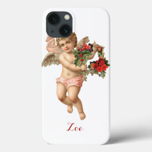 iPhone 13 Coque Noël vintage, Ange victorien avec couronne florale
