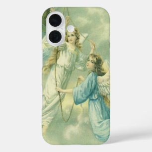 Coques iPhone 16 Noël vintage, Anges victoriens avec cloche