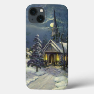 Etui iPhone Case-Mate Noël Vintage, Église d'hiver en Neige avec Lune