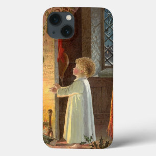 Etui iPhone Case-Mate Noël vintage, enfant se réchauffant près de la che