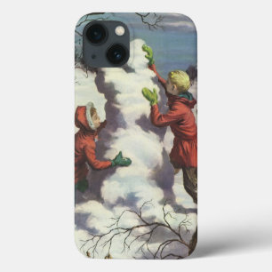 Coques Pour iPhone Noël vintage, enfants bataille de boules de neige