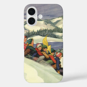 Coque Pour iPhone 16 Noël vintage, Enfants dormant sur la montagne