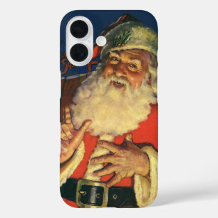Coque Pour iPhone 16 Noël vintage, Jolly Santa Claus avec jouets
