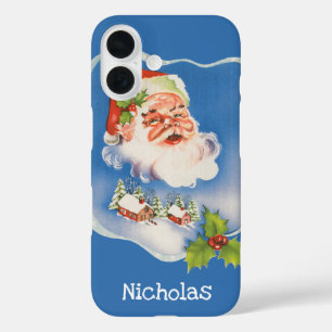 Coque Pour iPhone 16 Noël vintage, joyeux Père Noël rétro