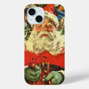 Coque Pour iPhone 15 Noël vintage, le Père Noël à Sleigh avec jouets