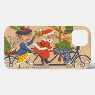 iPhone 13 Coque Noël vintage, le Père Noël à vélo