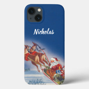 Case-Mate iPhone Case Noël Vintage, Père Noël Flying Sleigh w Reindeer