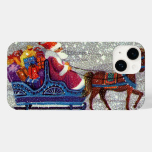 Coque Pour iPhone 14 Noël Vintage, Père Noël traîneau ouvert à cheval