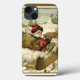 iPhone 13 Coque Noël vintage, Père Noël victorien à Sleigh