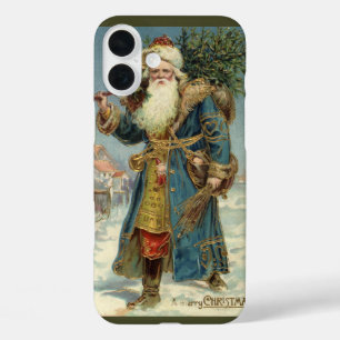 Coques iPhone 16 Plus Noël vintage, Père Noël victorien avec arbre
