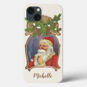 Etui iPhone 13 Noël vintage, Père Noël victorien avec tuyau