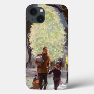 iPhone 13 Coque Noël vintage, Père Shopping avec les enfants