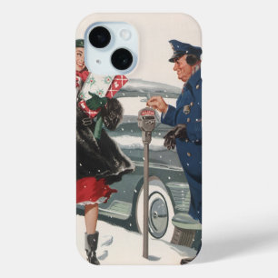 Coque Pour iPhone 15 Noël Vintage, Shopping Présente Policeman