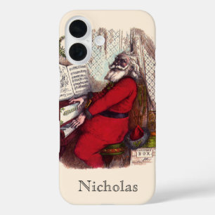 Coques iPhone 16 Noël vintage, Thomas Nast Père Noël au piano