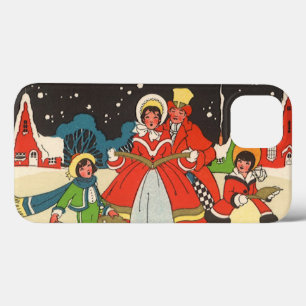 iPhone 13 Case Noël vintage, une famille chantant des chants de N