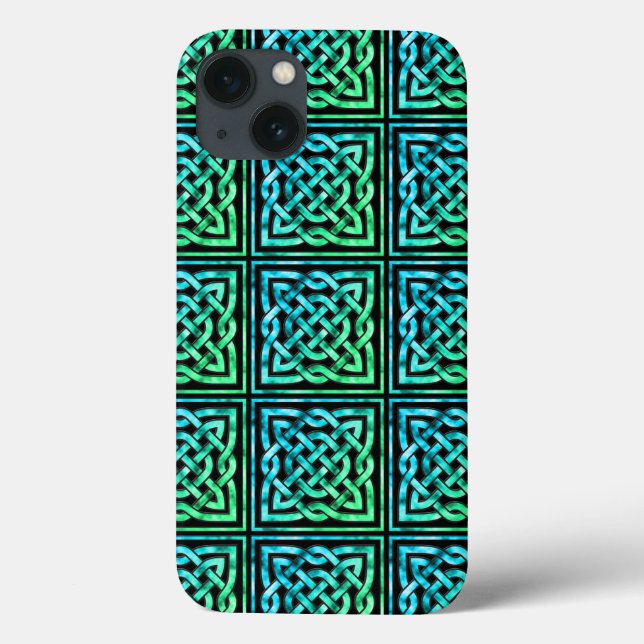 Coques Case-Mate iPhone Noeud celtique - Carré bleu vert (Verso)