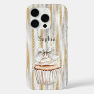 Coques iPhone 16 Pro Nœud de Cupcake Blanc Rayures Or Argent Éclatant  