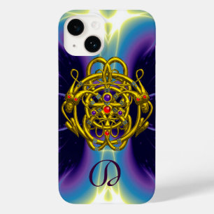COQUE POUR iPhone 14 NOEUDS CELTIQUES D'OR AVEC MONOGRAMME DE DRAGONS D