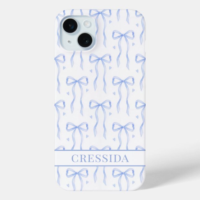 Coques Case-Mate iPhone Nœuds Coquette Bleus Monogrammés (Verso)