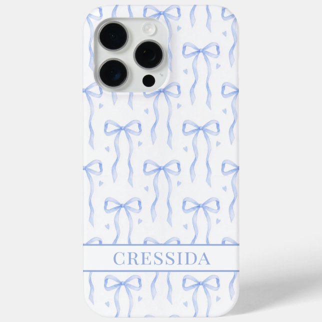 Coques Case-Mate iPhone Nœuds Coquette Bleus Monogrammés (Verso)