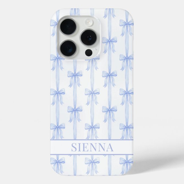 Coques Case-Mate iPhone Nœuds Coquette Bleus Monogrammes Rayés (Verso)