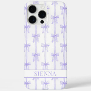 Coques iPhone 16 Pro Max Nœuds Coquette Violets Monogrammes Rayés