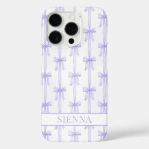 Coques iPhone 16 Pro Nœuds Coquette Violets Monogrammes Rayés