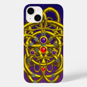 Coque Pour iPhone 14 NOEUDS DE CELTIQUE D'OR ABSTRAIT AVEC GEMSTONES Vi
