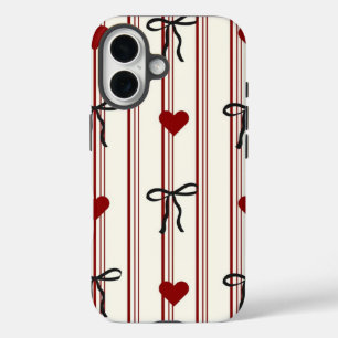 Coque Pour iPhone 16 Nœuds de ruban et cœurs de style vintage féminin m