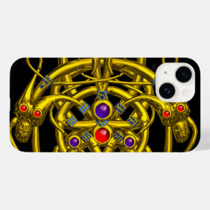COQUE POUR iPhone 14 NOEUDS EN CELTIQUE D'OR, DRAGONS ET PIERRES À GAMM