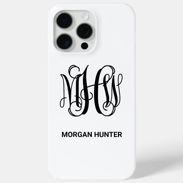 Coques Case-Mate iPhone Noir 3 Initiale Vigne Monogramme DIY BG (Verso)