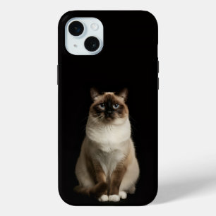 Coque iPhone 15 Mini Noir 4 Luxe, Chat Birman iPhone 15 Plus