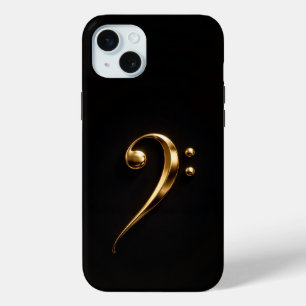 Coque iPhone 15 Mini Noir 4 Luxe, Clé de Sol Dorée iPhone 15 Plus