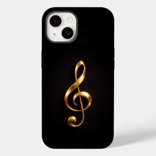 Coque Pour iPhone 14 Noir 4 Luxe iPhone 14 Mate, Clé de Sol Dorée