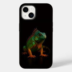 Coque Pour iPhone 14 Noir 4 Luxe iPhone 14 Mate, Iguane Vert