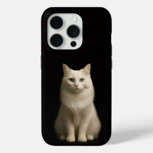 Coque iPhone 15 Pro Noir 4 Luxe iPhone 15 Pro Mate, Chat Angora