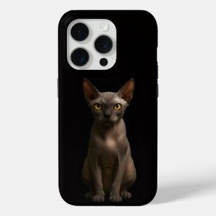 Coque iPhone 15 Pro Noir 4 Luxe iPhone 15 Pro Mate Chat Sphynx