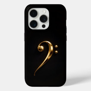 Coque iPhone 15 Pro Noir 4 Luxe iPhone 15 Pro Mate Clé de Sol Dorée