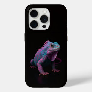 Coque iPhone 15 Pro Noir 4 Luxe iPhone 15 Pro Mate, Iguane Rose