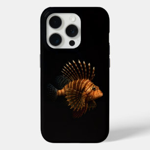 Coque iPhone 15 Pro Noir 4 Luxe iPhone 15 Pro Mate, Poisson-Lion Rouge