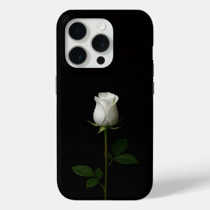 Coque iPhone 15 Pro Noir 4 Luxe iPhone 15 Pro Mate, Rose Blanche Pure