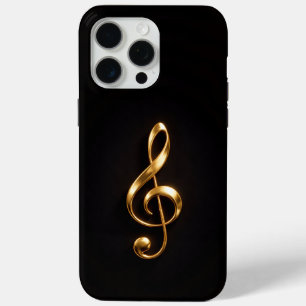 Coque iPhone 15 Pro Max Noir 4 Luxe iPhone 15 Pro Max, Clé de Sol Dorée