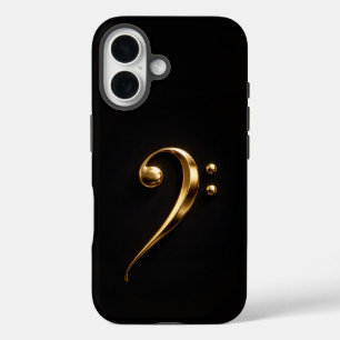 Coque Pour iPhone 16 Noir 4 Luxe iPhone 16 Mate, Clé de Sol Dorée