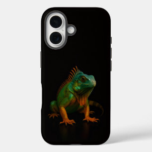 Coque Pour iPhone 16 Noir 4 Luxe iPhone 16 Mate, Iguane Vert