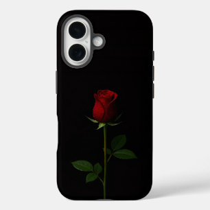 Coque Pour iPhone 16 Noir 4 Luxe iPhone 16 Mate, Rose Rouge Velours