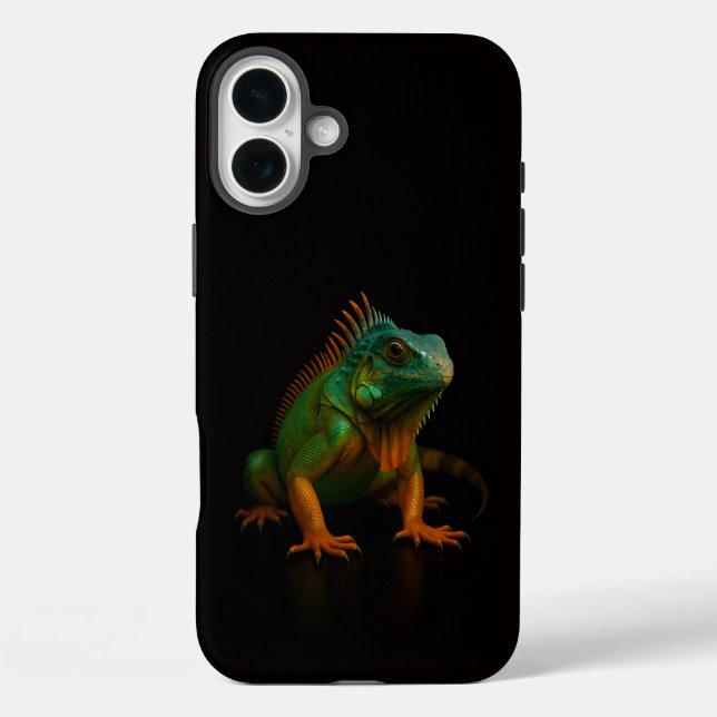 Coques Case-Mate iPhone Noir 4 Luxe iPhone 16 Plus, Iguane Vert (Verso)