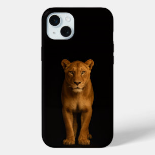 Coque iPhone 15 Mini Noir 4 Luxe, Lionne Noble iPhone 15 Plus