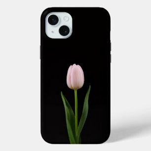 Coque iPhone 15 Mini Noir 4 Luxe, Tulipe Rose Tendre iPhone 15 Plus